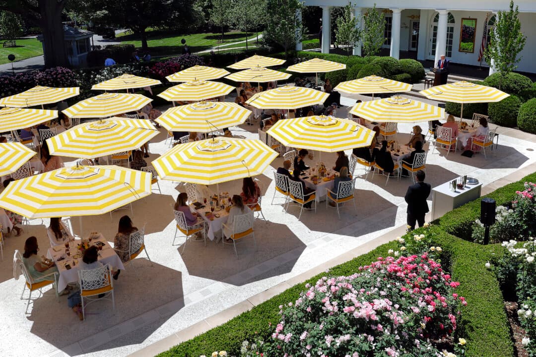 President Donald Trump delivers remarks during a Mother’s Day luncheon in the Rose Garden at the White House in Washington, D.C., on May 8, 2026. Trump hosted Angel Moms and Gold Star Mothers ahead of the Mother’s Day holiday. (Kevin Dietsch/Getty Images)