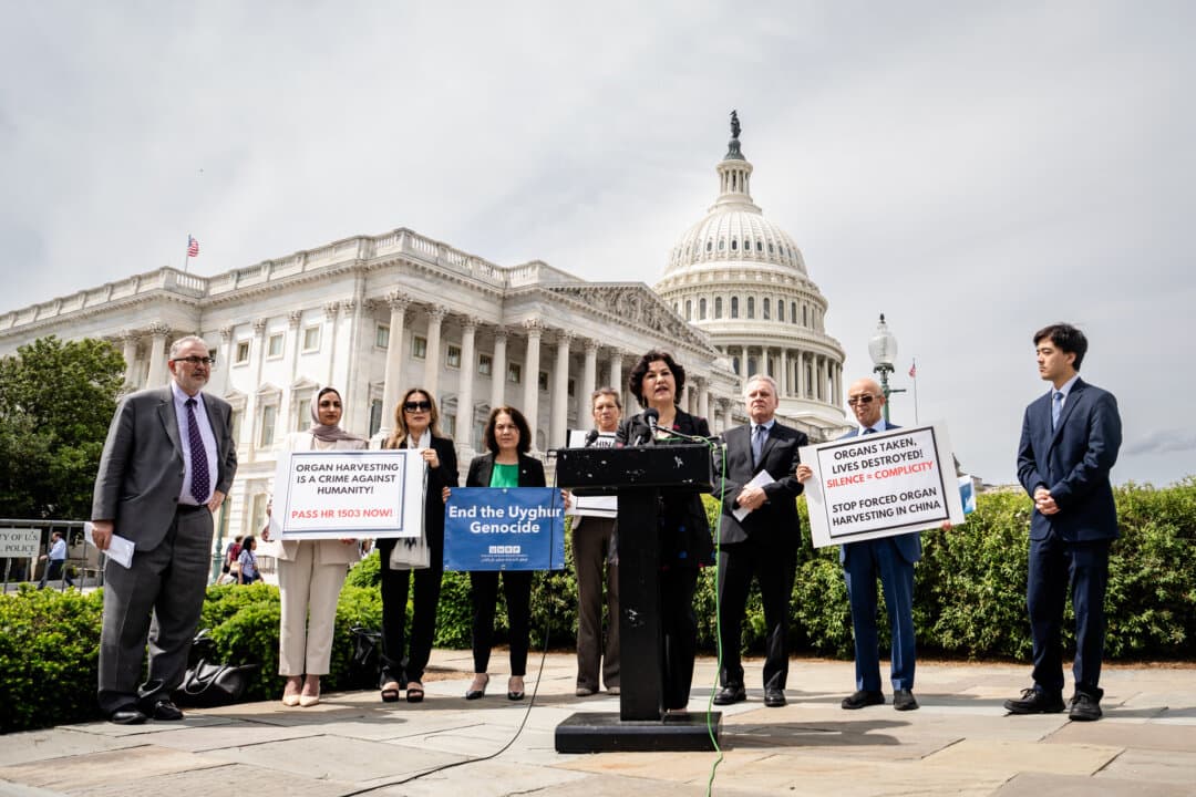 Rushan Abbas, founder of the Campaign for Uyghurs, speaks about the Stop Forced Organ Harvesting Act, passed by the U.S. House, on Capitol Hill in Washington on May 7, 2025. Abbas said the repression of Uyghurs in Xinjiang led to the arrest of her sister, Gulshan, who remains detained. (Madalina Vasiliu/The Epoch Times)