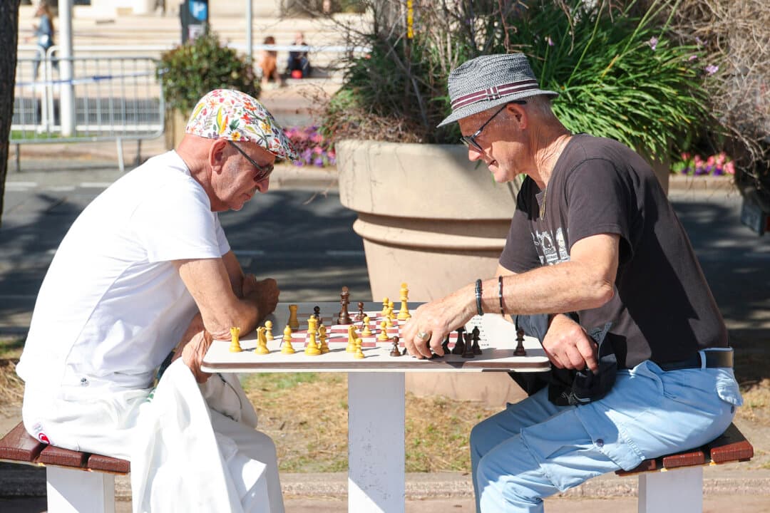Men play chess on the Croisette during the 79th annual Cannes Film Festival in Cannes, France, on May 11, 2026. (Aurore Marechal/Getty Images)