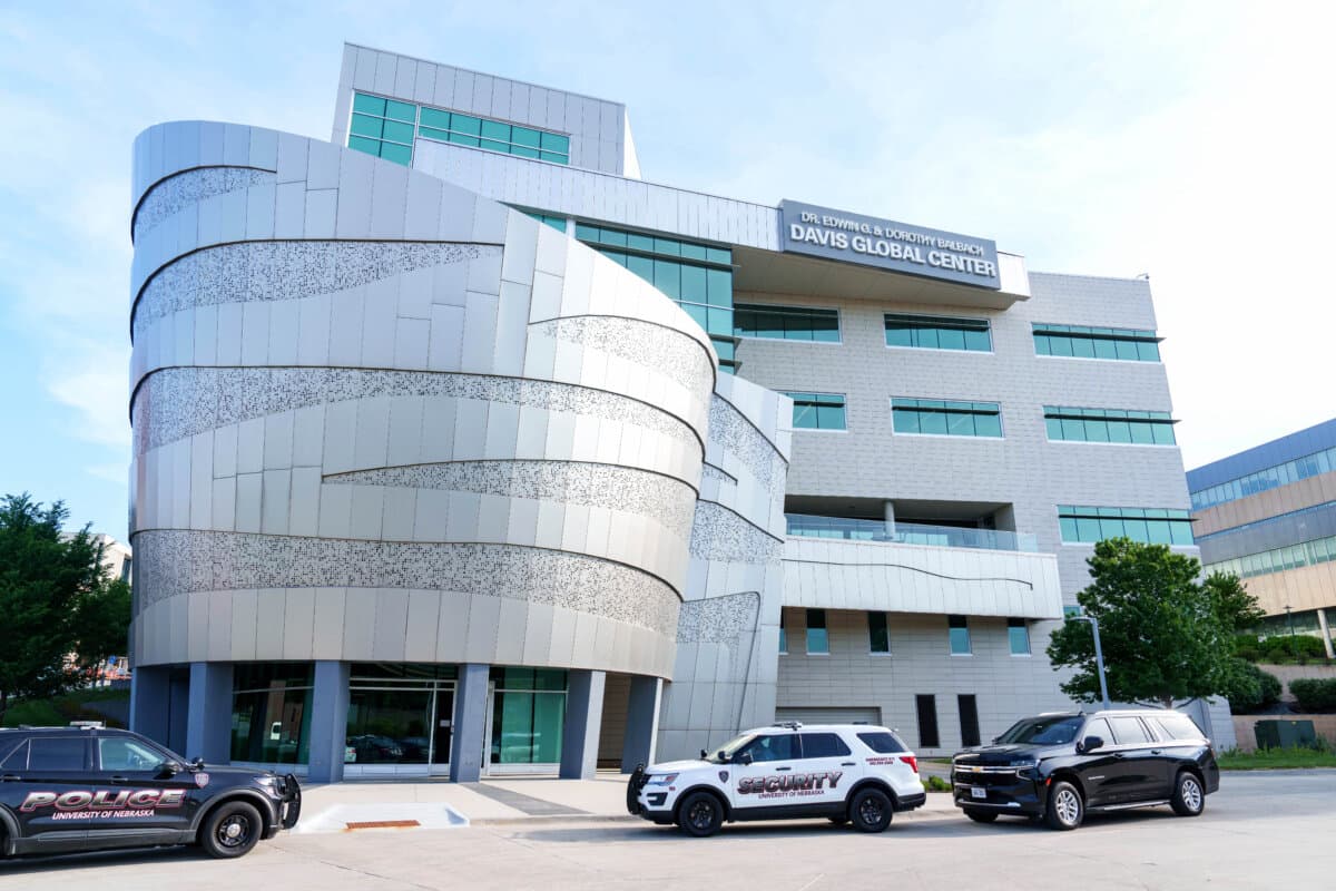 The Davis Global Center at the University of Nebraska Medical Center campus, which holds the National Quarantine Unit, is seen in Omaha, Neb., on May 11, 2026. (Dylan Widger/Getty Images)