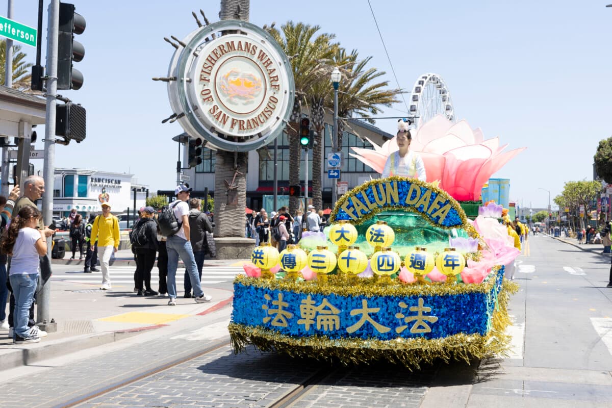 Part of the San Francisco parade on May 9, 2026, celebrating World Falun Dafa Day, which falls on May 13. (Gary Wang/The Epoch Times)