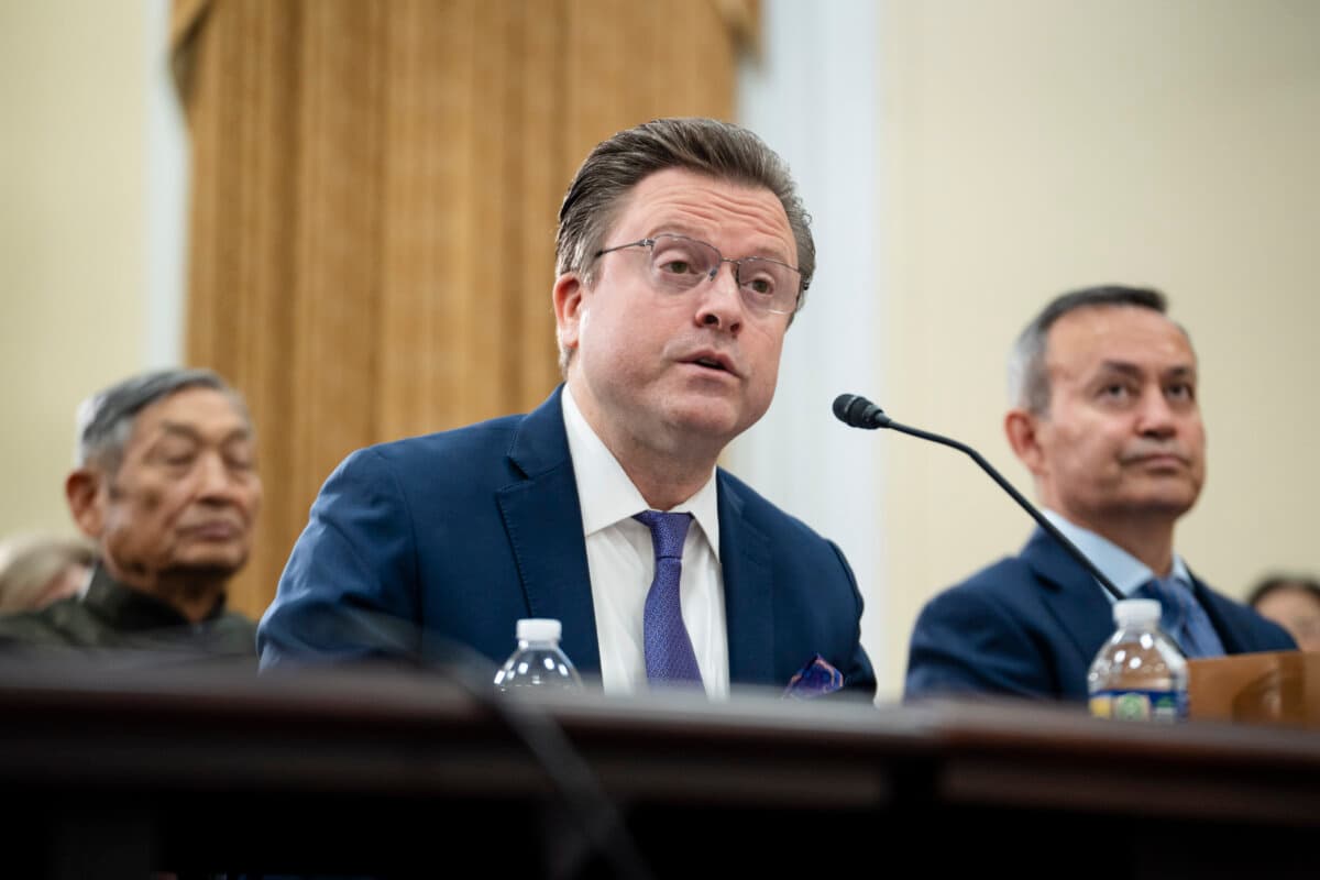 Jan Jekielek, Epoch Times senior editor and author of "Killed to Order" testifies before the Congressional-Executive Commission on China on Capitol Hill in Washington on May 14, 2026. (Madalina Kilroy/The Epoch Times)
