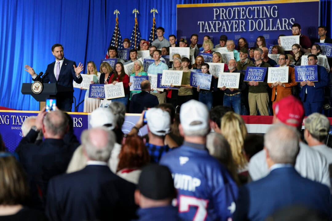 U.S. Vice President JD Vance speaks about the Trump administration's anti-fraud initiatives in Bangor, Maine, on May 14, 2026. (Tierney L Cross/Pool/AFP via Getty Images)