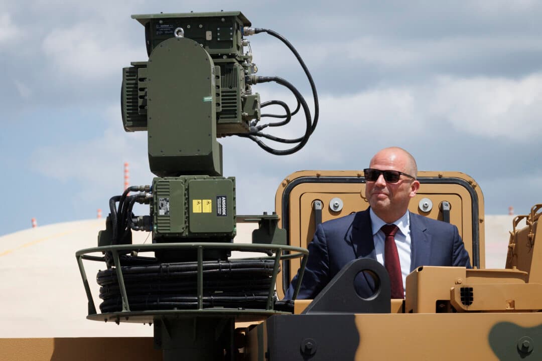 Minister of Defense and Foreign Trade Theo Francken visits the FNSS Defense Systems armored vehicles produced in Ankara, Turkey, on May 14, 2026, the fifth and last day of a Belgian economic mission to Turkey. (Benoit Doppagne/Belga Mag/Belga/AFP via Getty Images)