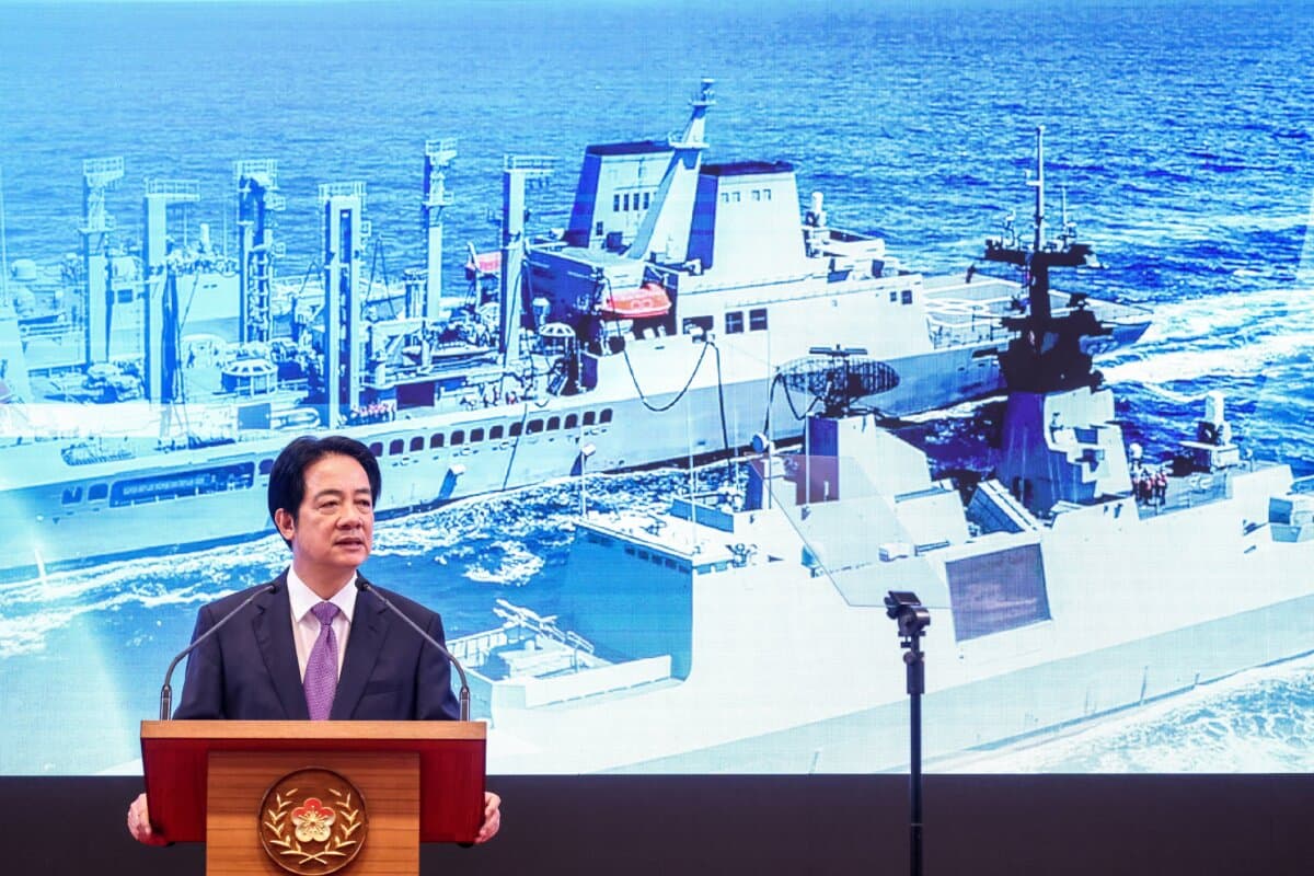 Taiwanese President Lai Ching-te delivers an address on the second anniversary of his taking office at the Presidential Office in Taipei on May 20, 2026. (I-Hwa Cheng/AFP via Getty Images)