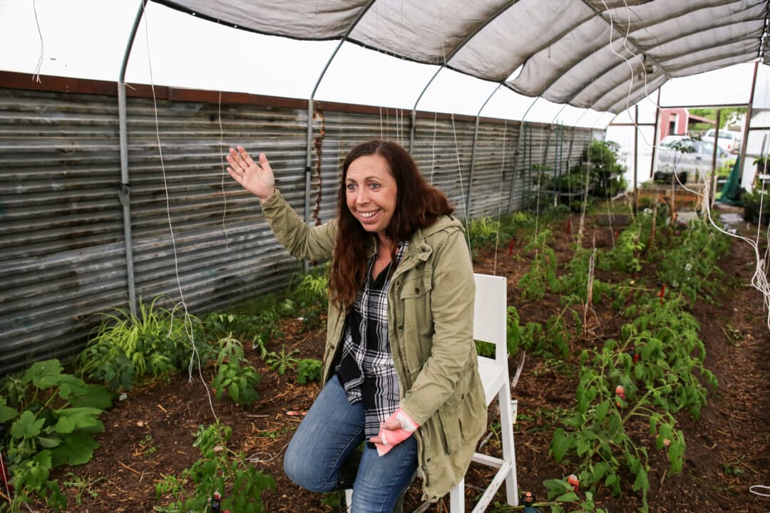 Mollie Engelhart during an interview at Sovereignty Ranch in Bandera, Texas, on May 1, 2026. Farmers and ranchers need to be able to make enough money to stay in business, Engelhart said, pointing out that 170,000 farms have been lost in the past eight years. (Bobby Sanchez for The Epoch Times)