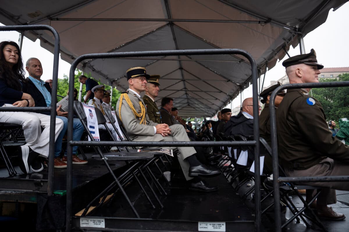 People watch the National Memorial Day parade in Washington on May 25, 2026. (Madalina Kilroy/The Epoch Times)