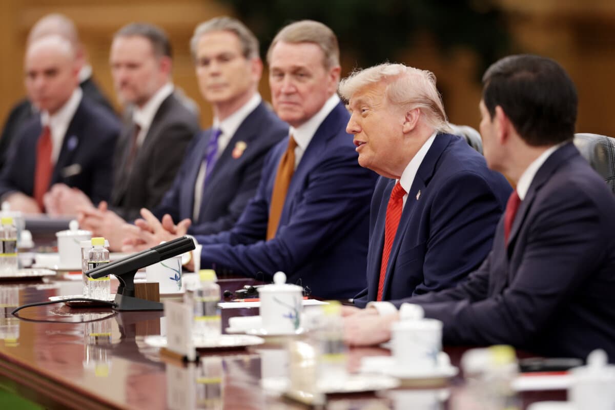 U.S. President Donald Trump speaks during a bilateral meeting with Chinese leader Xi Jinping in Beijing on May 14, 2026. (Alex Wong/Getty Images)