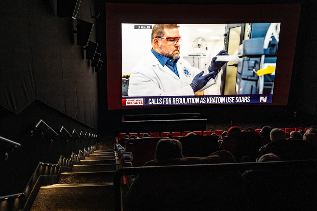 A screenshot of the documentary “Kratom: Side Effects May Include,” at the Regal Union Square theater in New York City on Jan. 18, 2026. Last year, a Journal of Psychoactive Drugs survey found that about 9 percent of Americans were using kratom. (Samira Bouaou/The Epoch Times)