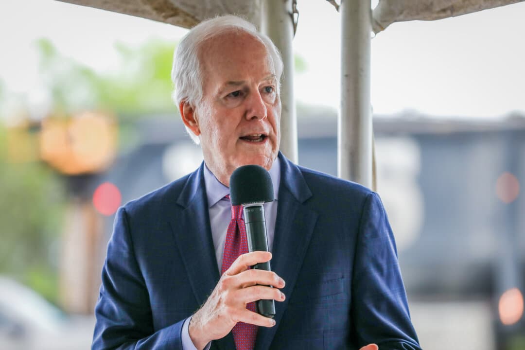 (Left) Texas Attorney General Ken Paxton in Washington on May 20, 2019. (Right) Sen. John Cornyn (R-Texas) at the newly renamed Javier Vega Jr. Border Patrol Checkpoint in Sarita, Texas, on March 20, 2019. (Samira Bouaou, Madalina Kilroy/The Epoch Times)