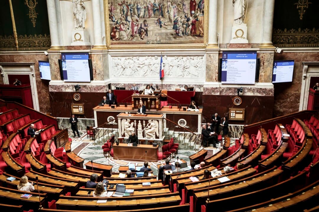 Ensemble Pour la Republique’s MP Violette Spillebout speaks during the debate on child protection and on tackling violence in schools at the National Assembly, France’s Parliament lower house, in Paris on June 1, 2026. (Ludovic Marin/AFP via Getty Images)