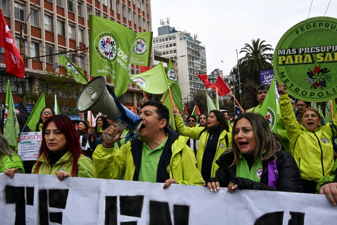 People take part in a protest march against President Jose Antonio Kast’s State of the Nation address in Valparaiso, Chile, on June 1, 2026. (Rodrigo Arangua/AFP via Getty Images)