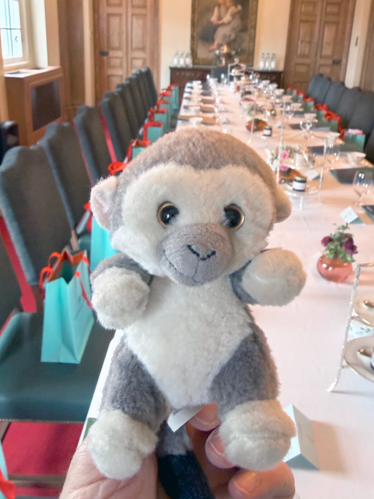 Sigmund, the author's comfort monkey, co-hosts the meeting, the Boardroom, Fortnum & Mason. (Alan Behr/TNS)