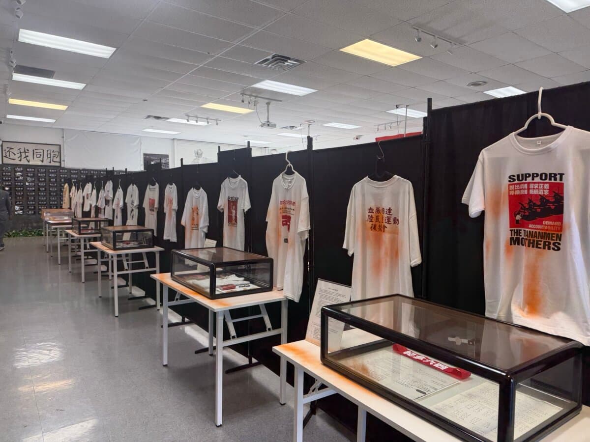 The June 4th Massacre Memorial Museum in El Monte, Calif., was vandalized by intruders on May 31, 2026, with exhibits and displays defaced with spray paint. (Ma Shang’en/The Epoch Times)