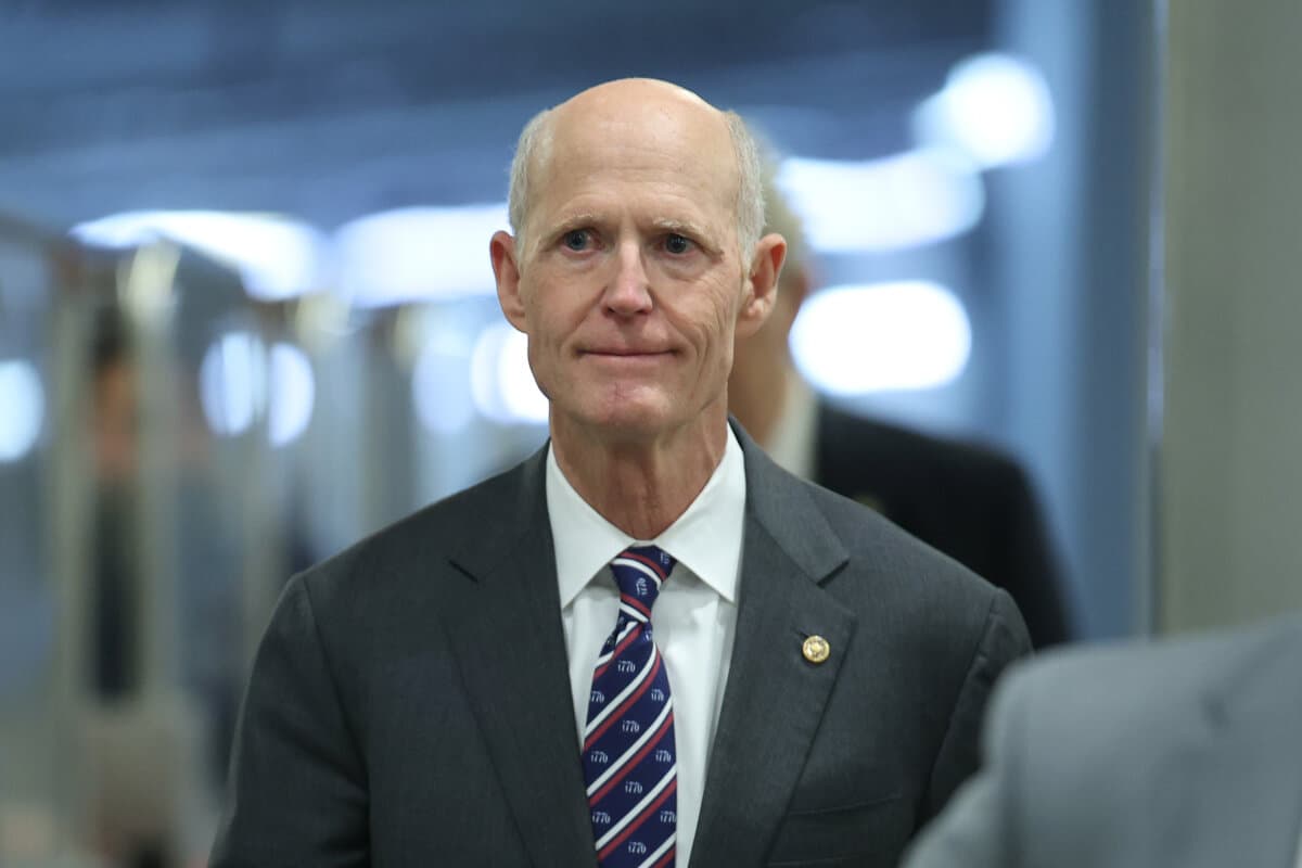 Sen. Rick Scott (R-Fla.) walks to the Senate Chamber as the Senate votes on a series of government funding bills at the U.S. Capitol on Jan. 30, 2026. (Kevin Dietsch/Getty Images)