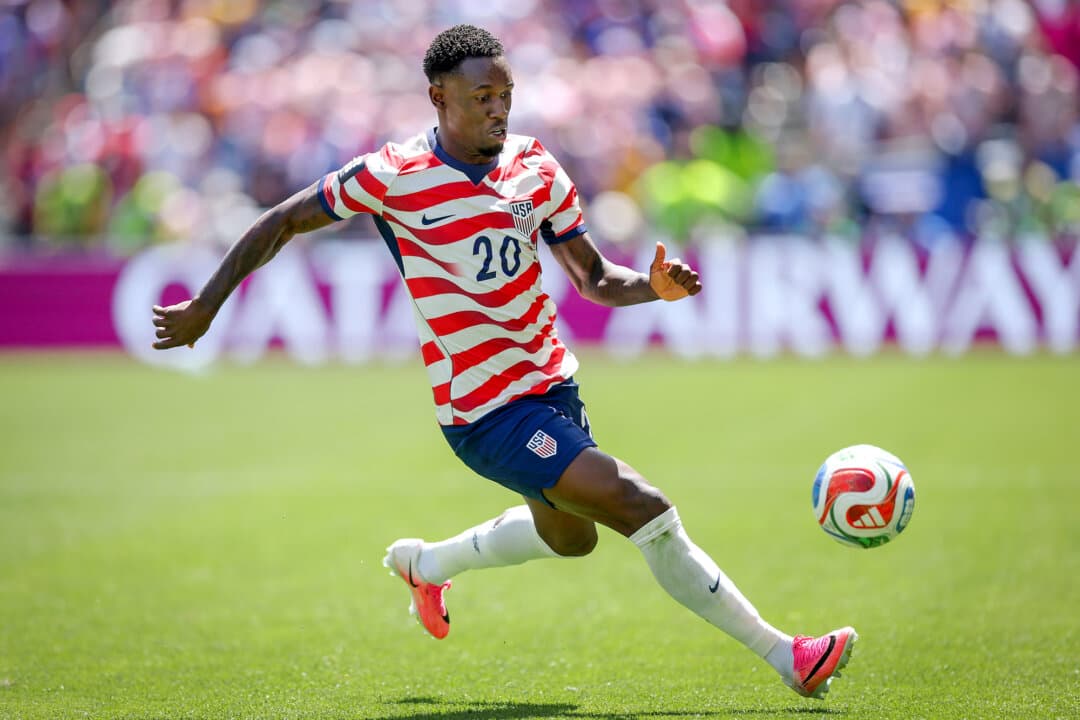 Folarin Balogun (No. 20) of the United States controls the ball during the FIFA World Cup 2026 Group D match between the United States and Australia at Seattle Stadium in Seattle, on June 19, 2026. Balogun is Team USA’s leading goal scorer in the World Cup. (Jamie Squire/Getty Images)
