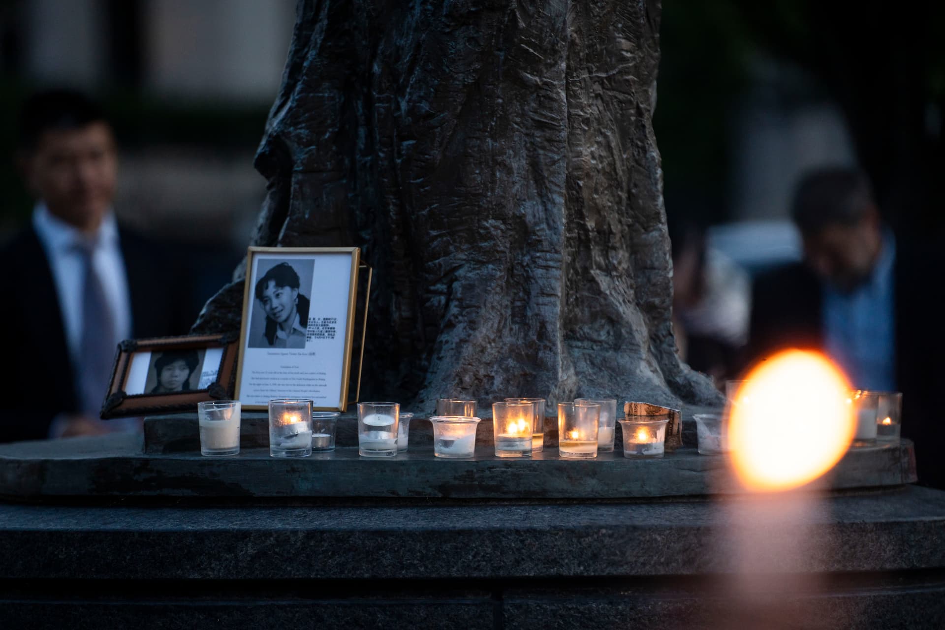 A Tiananmen Square massacre candlelight vigil held at the Victims of Communism Memorial in Washington on June 4, 2026. (Madalina Kilroy/The Epoch Times)