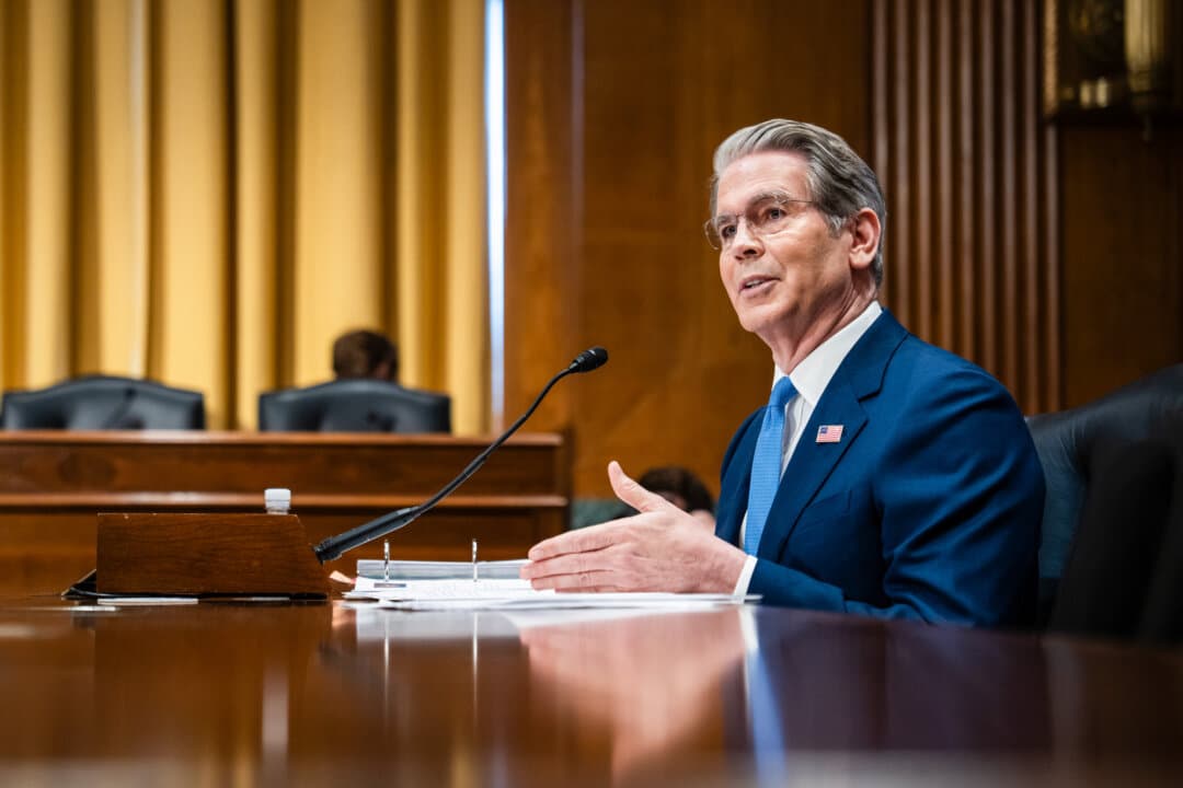 Treasury Secretary Scott Bessent testifies before the Senate Committee on Appropriations in Washington on June 3, 2026. Bessent said in February that shifting tariff strategies would result in 2026 tariff revenue being “virtually unchanged” (Madalina Kilroy/The Epoch Times)