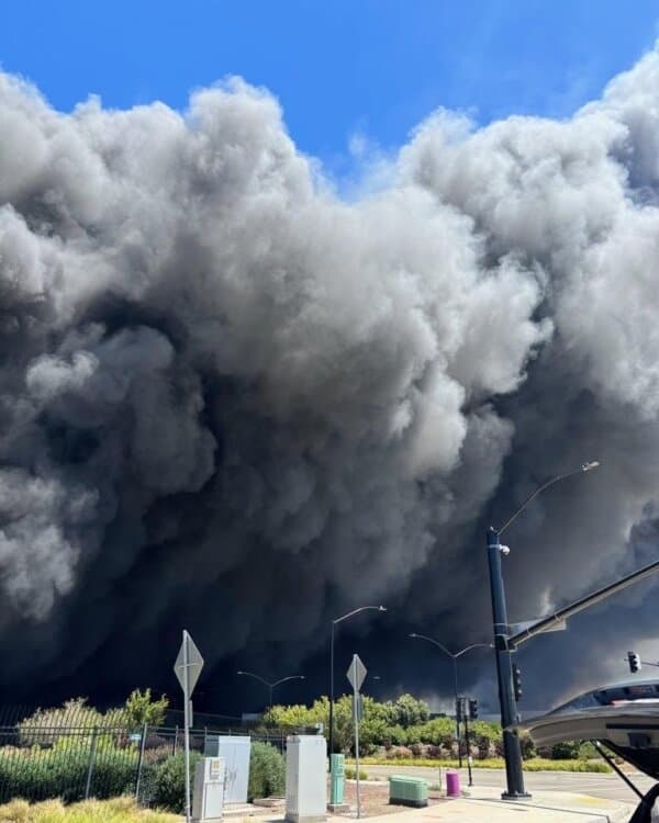 A fire engulfed a massive Medline medical supplies warehouse in Tracy, Calif., on June 11, 2026. (Tracy Police Department)