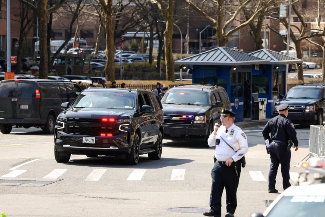 A convoy believed to be carrying ousted Venezuelan leader Nicolás Maduro departs the Daniel Patrick Moynihan U.S. Courthouse in New York City following his federal court appearance on March 26, 2026. (Charly Triballeau/AFP via Getty Images)