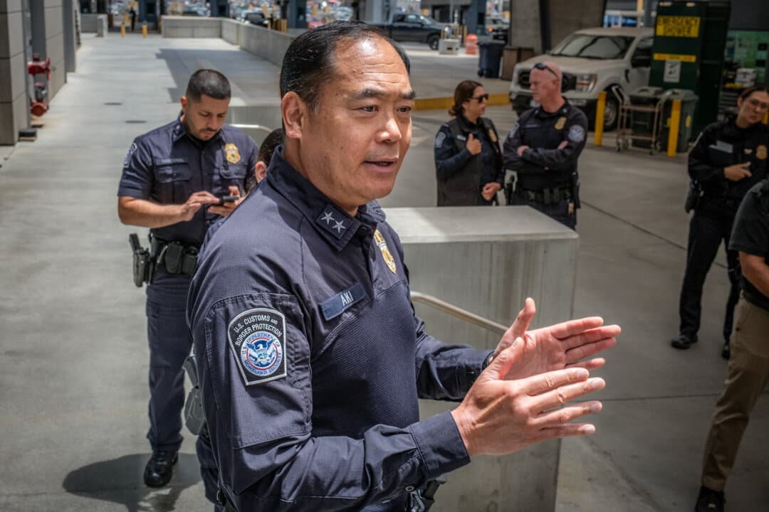 Sidney Aki, director of field operations for U.S. Customs and Border Protection’s San Diego Field Office, monitors border crossings at the San Ysidro Port of Entry on May 26, 2026. Aki and other officials told The Epoch Times the border is more secure now than at any point in their careers, and in U.S. history. (John Fredricks/The Epoch Times)