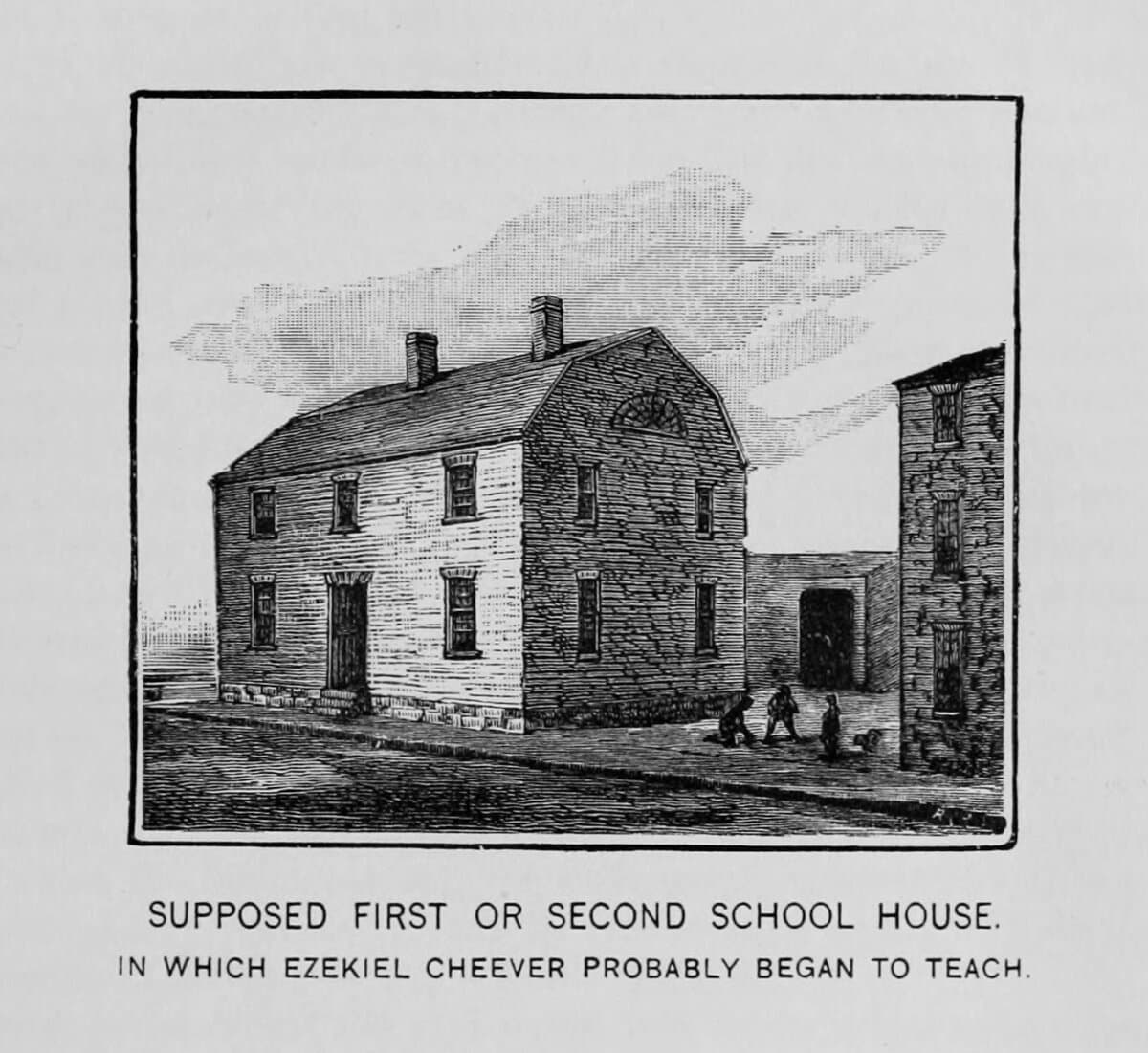 Ezekiel Cheever was an early headmaster of the Boston Latin School. He taught for 70 years, the last 38 as master of the school. A formal single-story was the school's first permanent home from 1745 to 1812. (Public Domain)