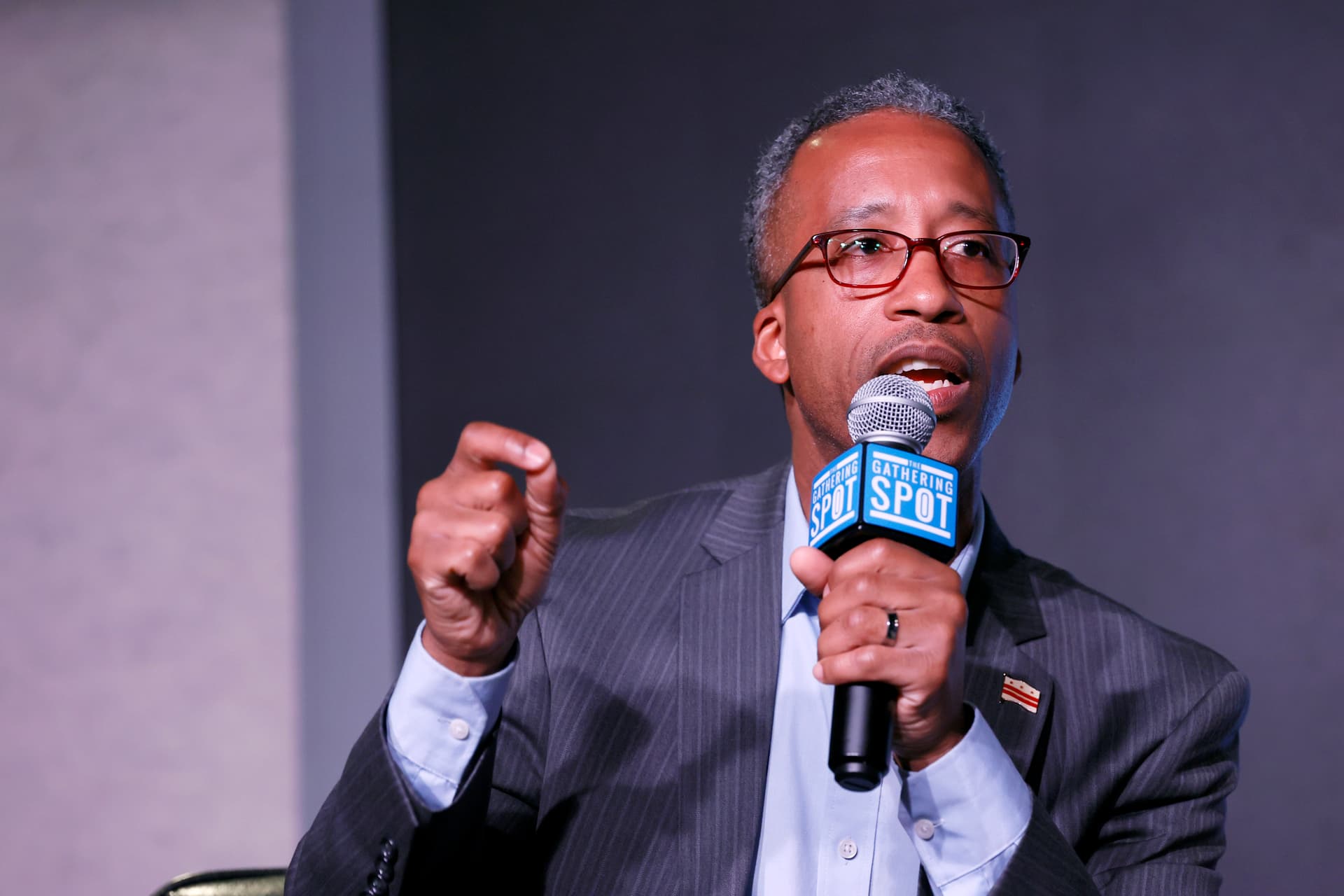 Kenyan McDuffie participates in a panel discussion on stage during AFROTECH Executive Washington DC at The Gathering Spot in Washington on May 19, 2022. (Jemal Countess/Getty Images for Blavity)