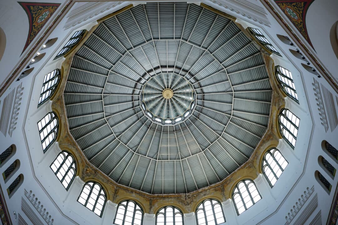 The ceiling of the Smithsonian Arts and Industries Building in Washington on June 16, 2026. The Smithsonian is temporarily reopening the Arts and Industries Building to host programs for the America 250 celebrations. (Alex Wong/Getty Images)