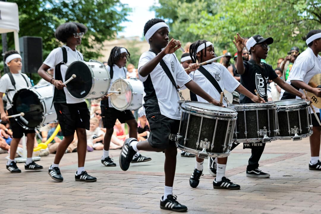 The Brooklyn United band and dancers perform at a Juneteenth event in Brower Park in the Crown Heights neighborhood of the Brooklyn borough in New York City on June 19, 2026. The Brooklyn Children's Museum partnered with Councilmember Chi Osse, Friends of Brower Park, Brooklyn Conservatory of Music, Brower Park Library, and the Crown Heights North Association for their annual Juneteenth celebration themed “I am Somebody.” (Michael M. Santiago/Getty Images)
