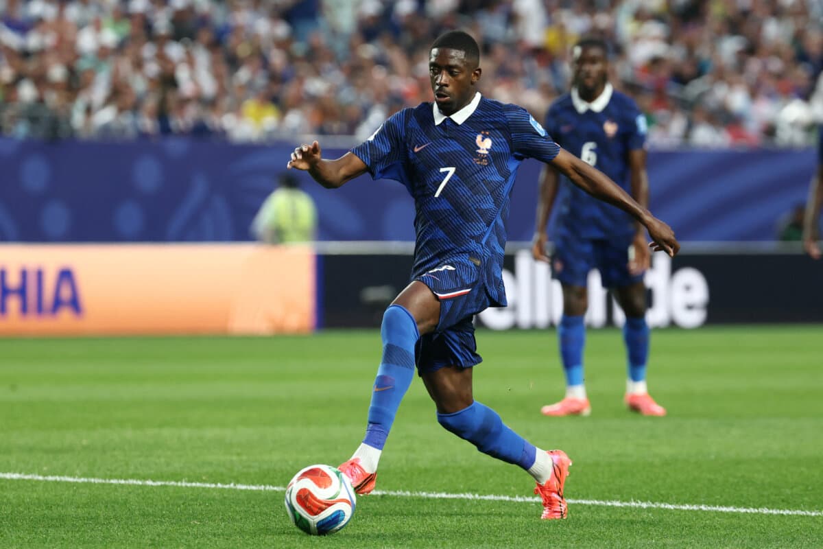 France's forward #07 Ousmane Dembele runs with the ball during the 2026 World Cup Group I football match between France and Iraq at the Philadelphia Stadium in Philadelphia on June 22, 2026. (Franck Fife/AFP via Getty Images)