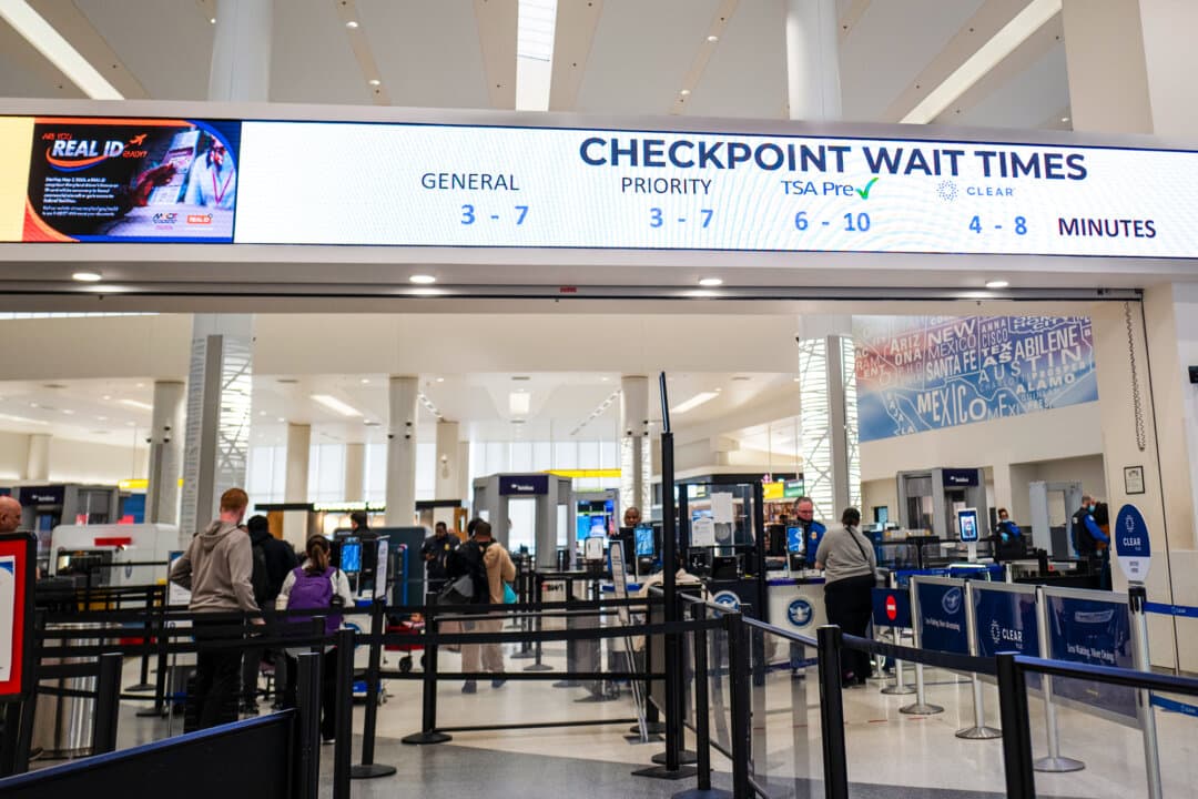 Travelers pass through TSA security screening at the Baltimore-Washington International Thurgood Marshall Airport in Baltimore on Feb. 18, 2026. Special presidential envoy Nick Adams hopes to make the experience of traveling to America smoother for tourists. (Madalina Kilroy/The Epoch Times)