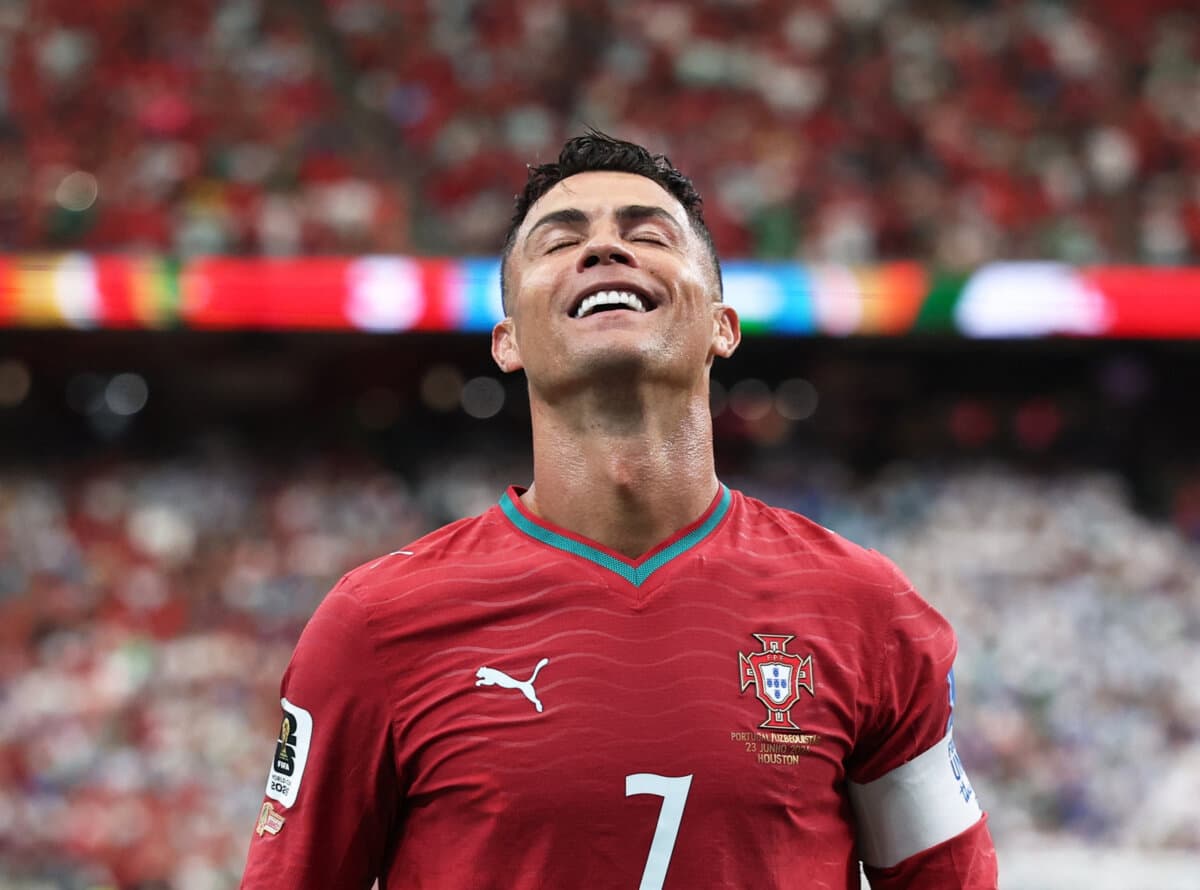 Portugal's Cristiano Ronaldo celebrates scoring against Uzbekistan in a World Cup Group K match at Houston Stadium on June 23, 2026. (Troy Taormina/IMAGN Images via Reuters)