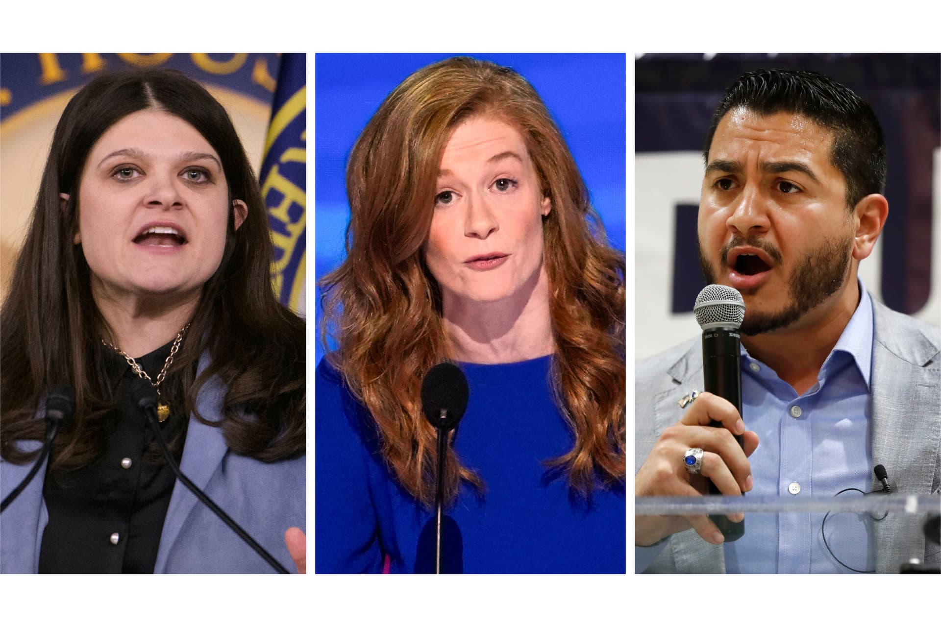 This combination of photos shows (Left) Rep. Haley Stevens (D-Mich.) in Washington on Feb. 6, 2025. (Center) Democratic Michigan state Sen. Mallory McMorrow in Chicago on Aug. 19, 2024, and (Right) Abdul El-Sayed in Detroit on July 28, 2018. (Rod Lamkey, Jr., J. Scott Applewhite, Paul Sancya/AP Photos)