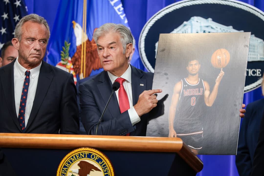 Centers for Medicare & Medicaid Services Administrator Dr. Mehmet Oz speaks at a news conference Department of Justice in Washington on June 23, 2026. Federal officials revealed results of recent actions against healthcare fraud. (Anna Moneymaker/Getty Images)