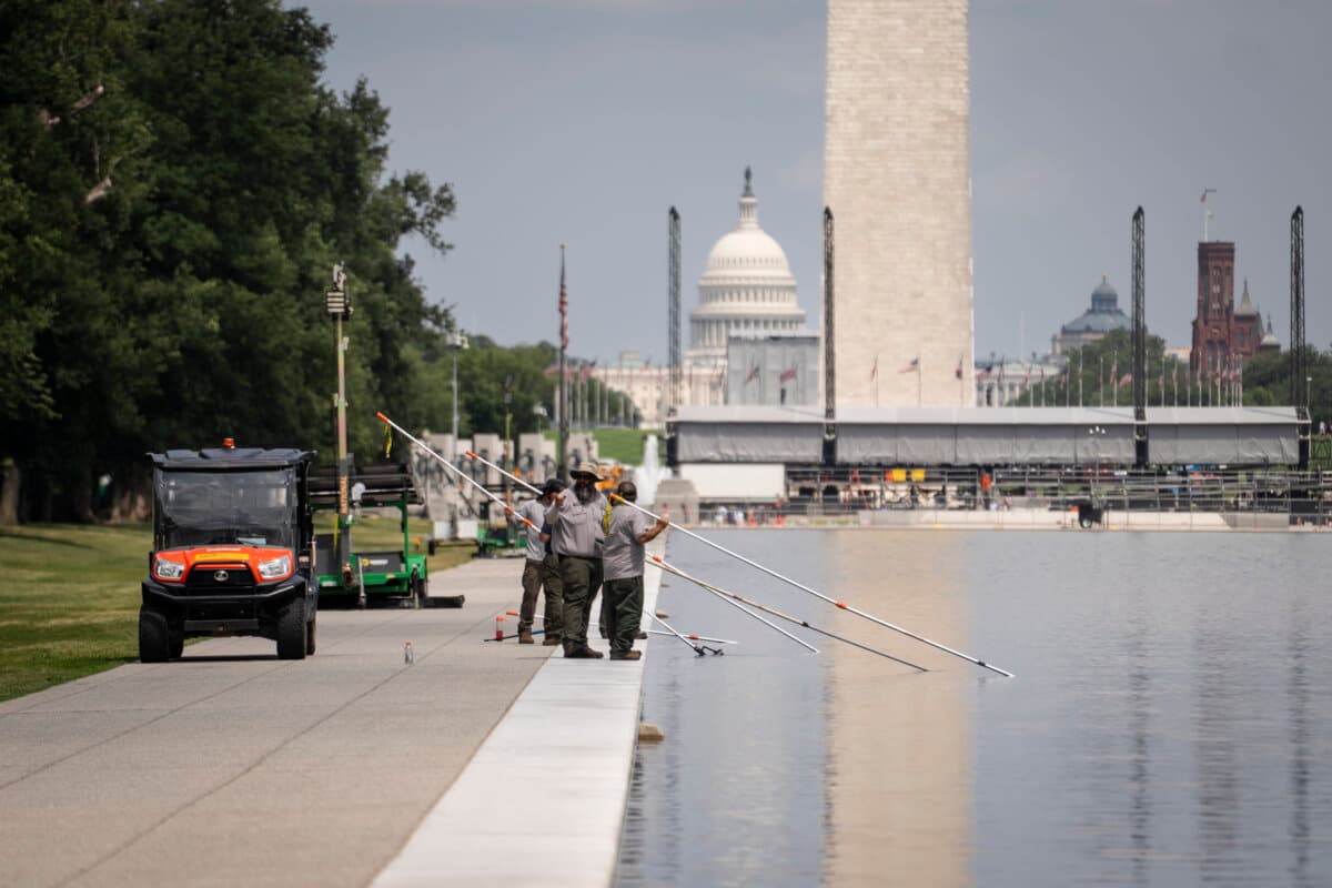 The Lincoln Memorial Reflecting Pool in Washington on June 26, 2026. (Madalina Kilroy/The Epoch Times)