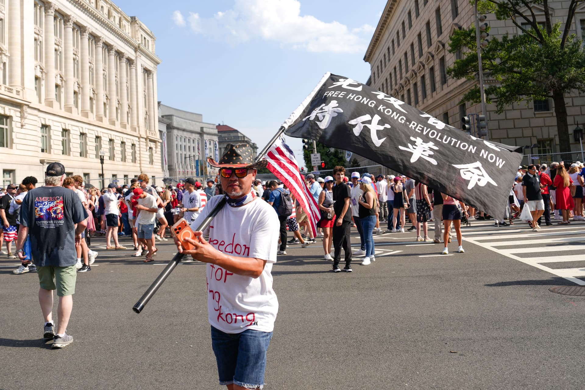 Manho Liu ahead of the Salute to America Celebration event during Independence Day celebrations in Washington on July 4, 2026. (Madalina Kilroy/The Epoch Times)