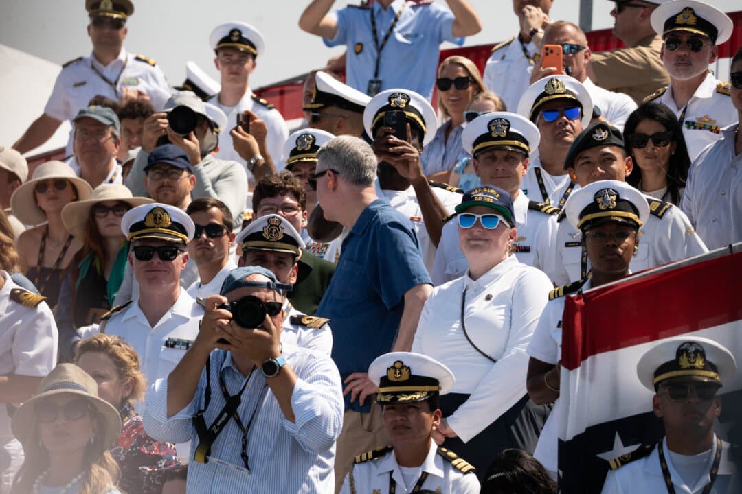 People look on during the International Naval Review 250 in New York City on July 4, 2026. (Samira Bouaou/The Epoch Times)