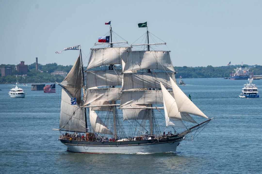 Elissa of the United States at the Sail4th 250 parade of tall ships in New York City on July 4, 2026. (Samira Bouaou/The Epoch Times)