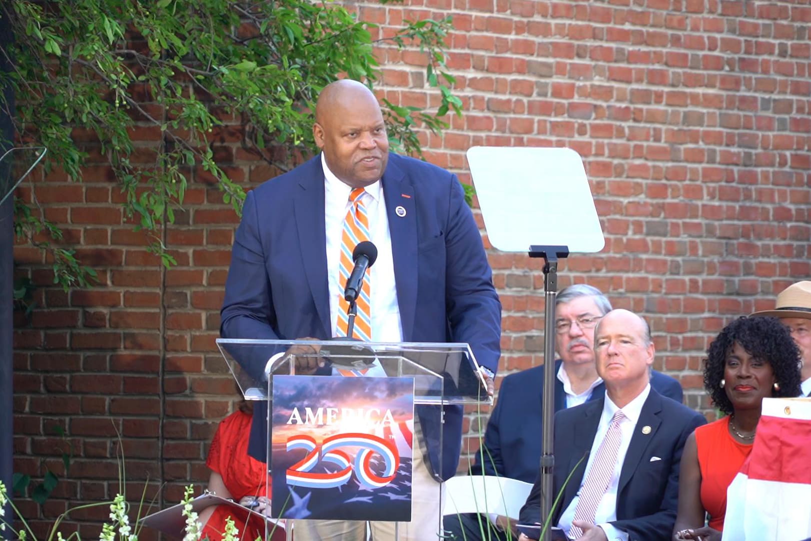 America250 commissioner Reginald Browne attended the ceremony to bury the United States’ Semiquincentennial time capsule, held on the lawn at Independence Hall on July 4, 2026. (William Huang /The Epoch Times)