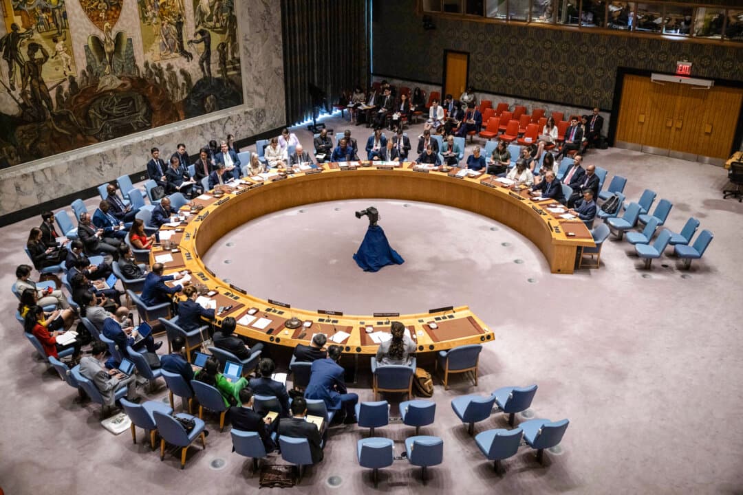 The United Nations Security Council meets on the impacts of cyber threats on international peace and security, at U.N. headquarters in New York City on June 20, 2024. The Five Eyes intelligence-sharing alliance, which includes the United States, Australia, Canada, New Zealand, and the UK, recently issued a warning about the rising potential for AI-driven cyberattacks. (Yuki Iwamura/AFP via Getty Images)