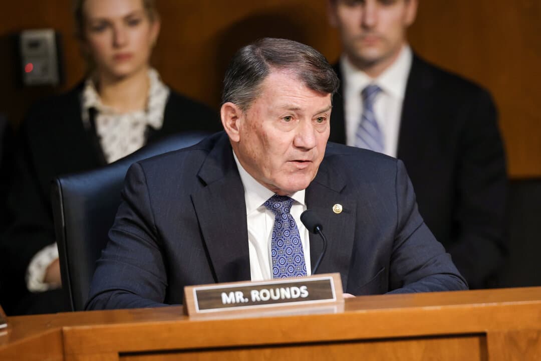 Sen. Mike Rounds (R-S.D.) participates in a Senate Intelligence Committee hearing on worldwide threats, in Washington on March 18, 2026. Rounds says the United States needs to stay at the forefront of AI development as competition mounts. (Kevin Dietsch/Getty Images)