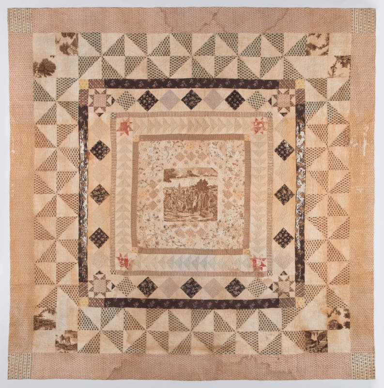 Penn Treaty Quilt, 1790–1802, by Martha Washington. Cotton, linen; 100 3/4 inches by 100 3/4 inches. Gift of Louisa Lear Eyre, 1931; Mount Vernon, Virginia. (Courtesy of the Mount Vernon Ladies' Association)