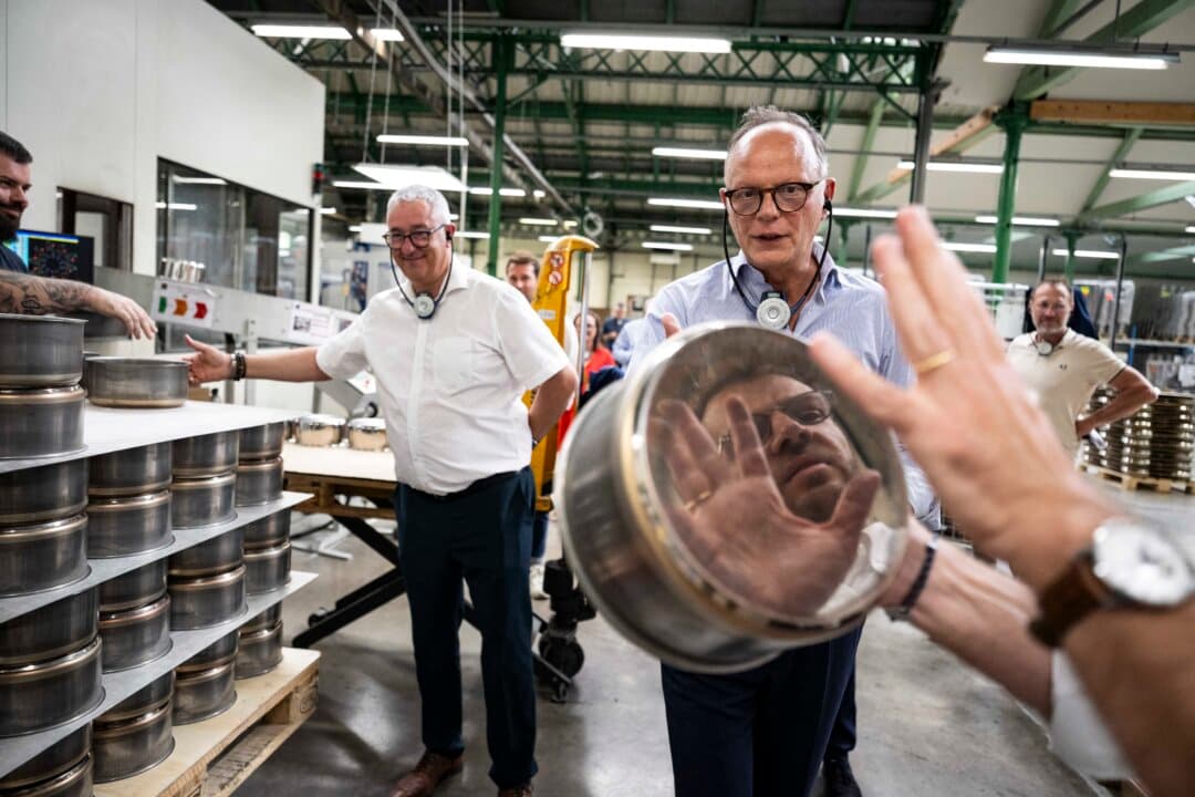 Founder and President of the French party Horizons, Mayor of Le Havre, and candidate for the 2027 French presidential election Edouard Philippe visits the French pan manufacturer Cristel in Fesches-le-Chatel, France, on July 8, 2026, as part of his presidential campaign. France votes in a presidential election scheduled for April 2027. (Sebastien Bozon/AFP via Getty Images)