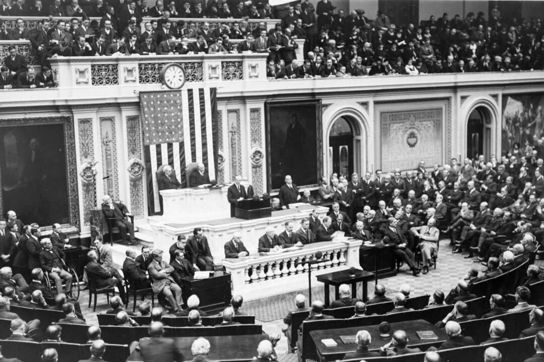 President Calvin Coolidge delivers the 1923 State of the Union Address in the House of Representatives chamber at the U.S. Capitol on Dec. 6, 1923. Coolidge introduced sweeping tax cuts that some historians say encouraged business investment, thus fueling economic growth. (Frederic Lewis/Archive Photos/Getty Images)