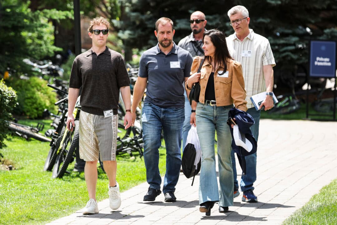 CEO of Meta Platforms Mark Zuckerberg, Chief Operating Officer Javier Olivan, former U.S. Deputy National Security Adviser Dina Powell McCormick and Chief Strategy Officer of Meta Platforms David Wehner attend the Allen and Company Sun Valley Conference at the Sun Valley Lodge in Sun Valley, Idaho, on July 9, 2026. Every year, some of the world's wealthiest and most powerful figures from media, finance, technology, and politics gather at Sun Valley Resort for the weeklong conference. (Kevin Dietsch/Getty Images)