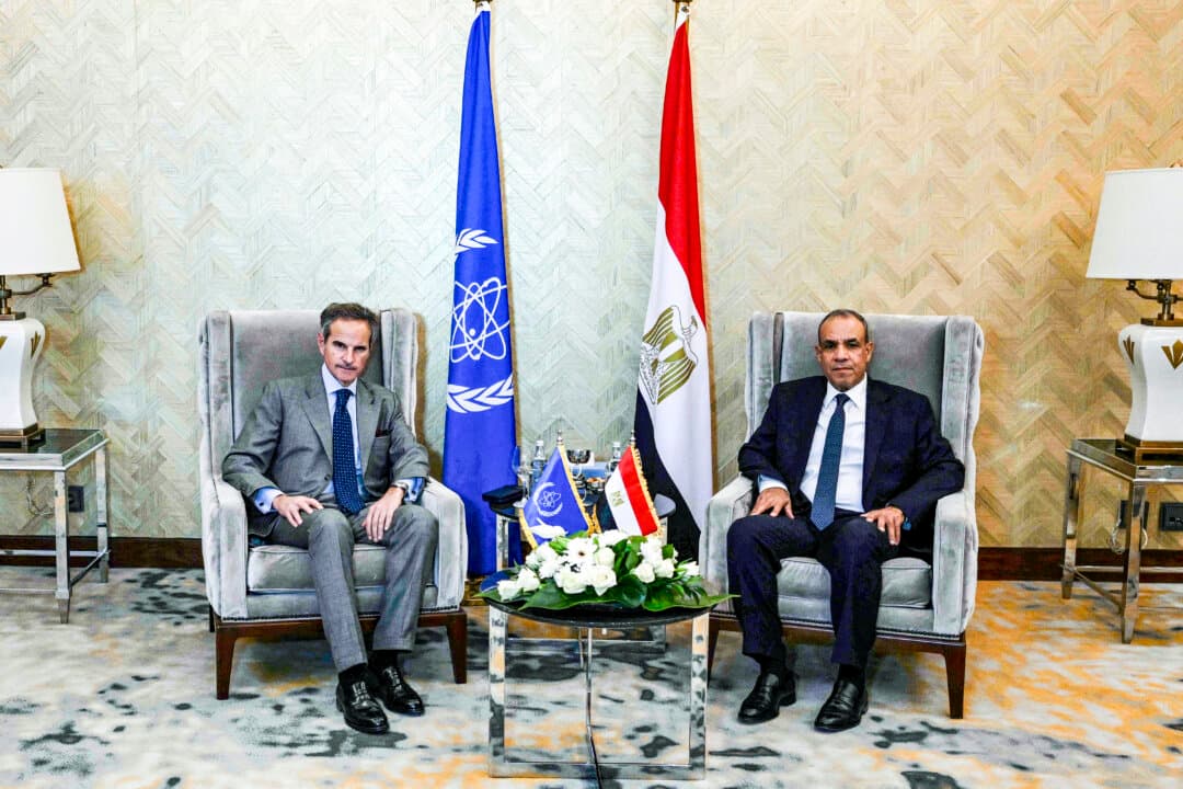Egypt's Foreign Minister Badr Abdelatty (R) meets Director General of the International Atomic Energy Agency Rafael Grossi in El-Alamein, Egypt, on July, 9, 2026. (AFP via Getty Images)
