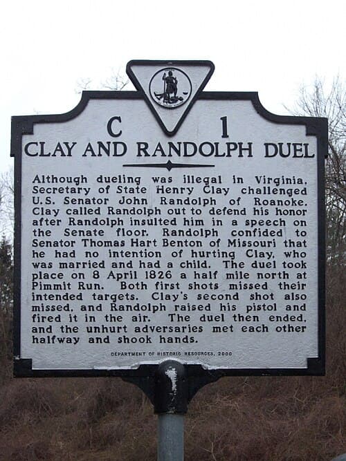 Historical marker in Arlington, Va., commemorating the April 26, 1826, duel between Henry Clay and U.S. Sen. John Randolph. (CC BY-SA 2.0)
