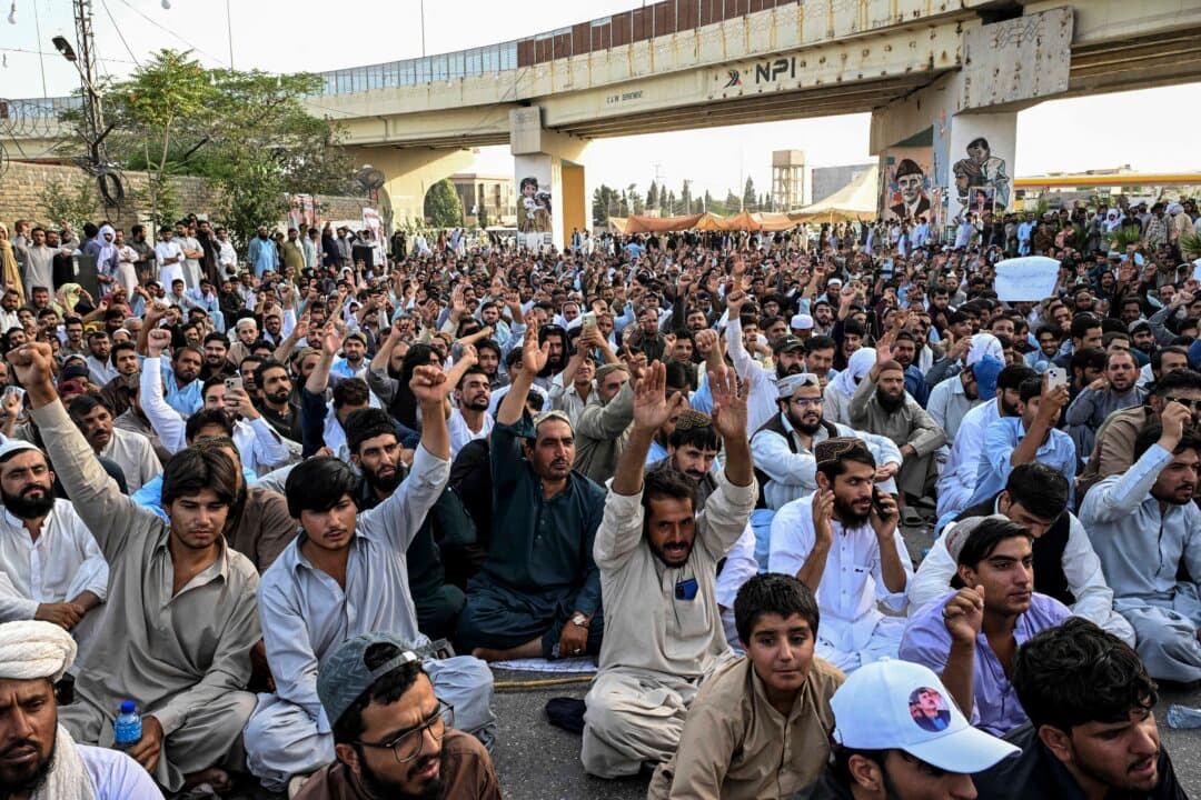 People shout slogans during a protest against the recent terror attacks in Quetta, Pakistan, on July 11, 2026. (Banaras Khan/AFP via Getty Images)