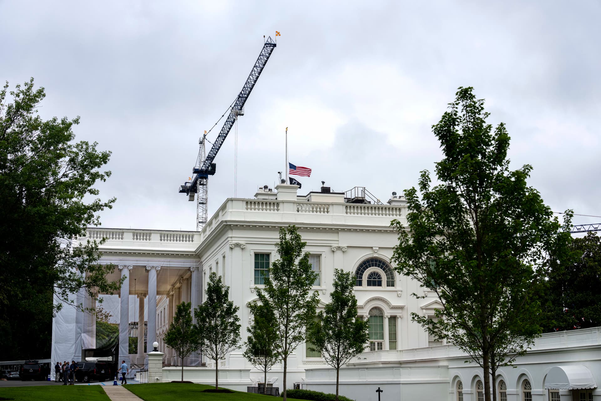The American flag flies at half-staff above the White House, following the death of Sen. Lindsey Graham (R-S.C.), on July 12, 2026. (Al Drago/Getty Images)