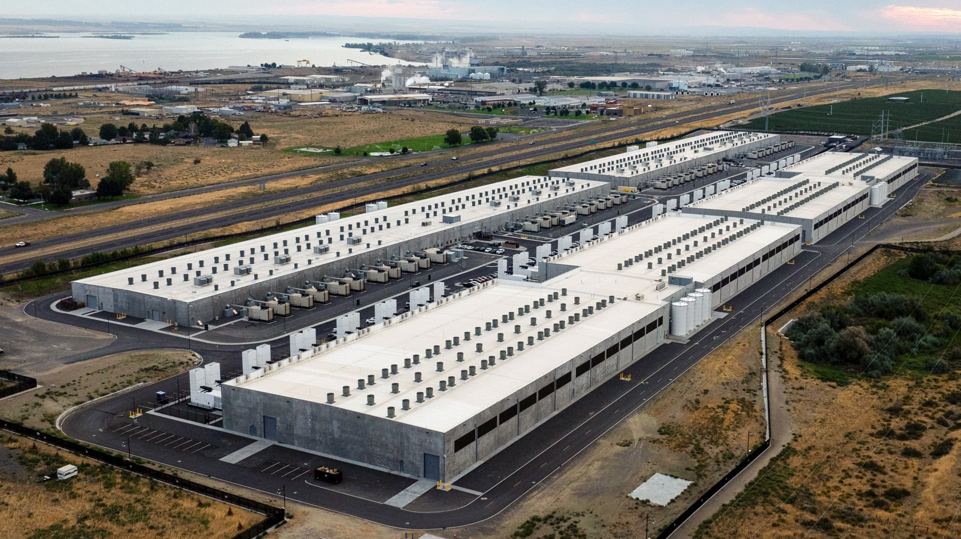 An Amazon Web Services data center in Boardman, Ore., on Aug. 22, 2024. (Jenny Kane/AP Photo)